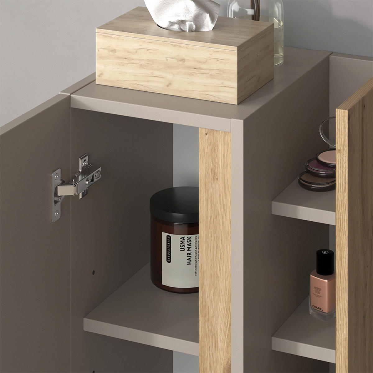 MIDISCHRANK Edelin Cashmere 35 x 60 cm mit 3 Ablagefächern - Kaschmir/Hellgrau, Holzwerkstoff (35/60/32cm) - Vicco