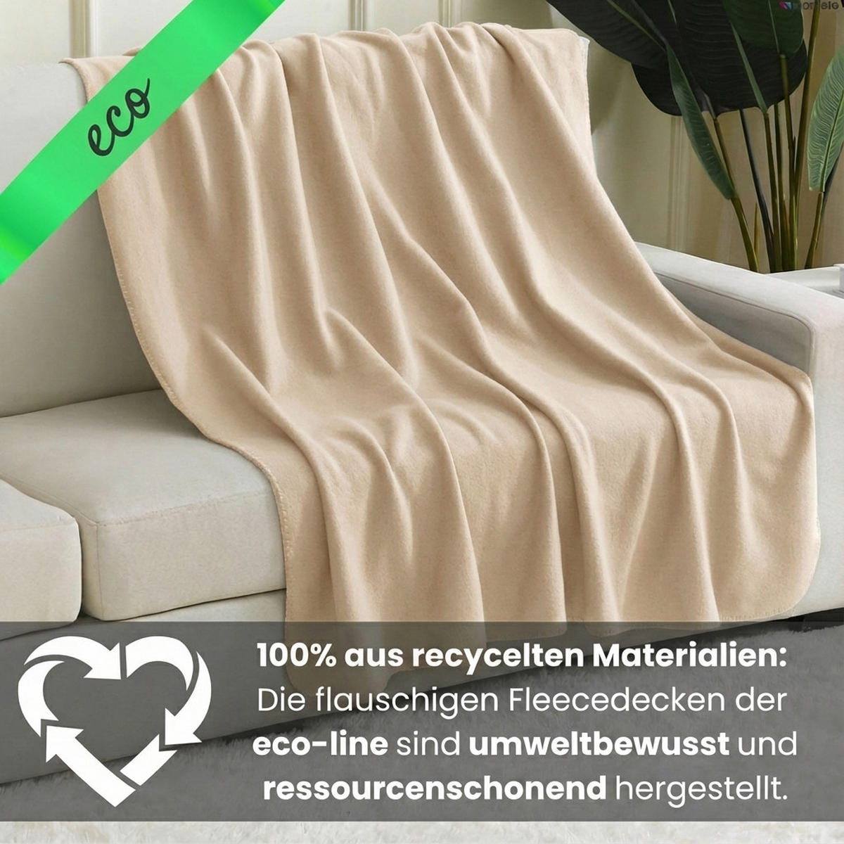 2ER Set Fleecedecken 130x160 eco-line aus 100% recyceltem Material beige - Beige, Textil (130/160cm) - wometo