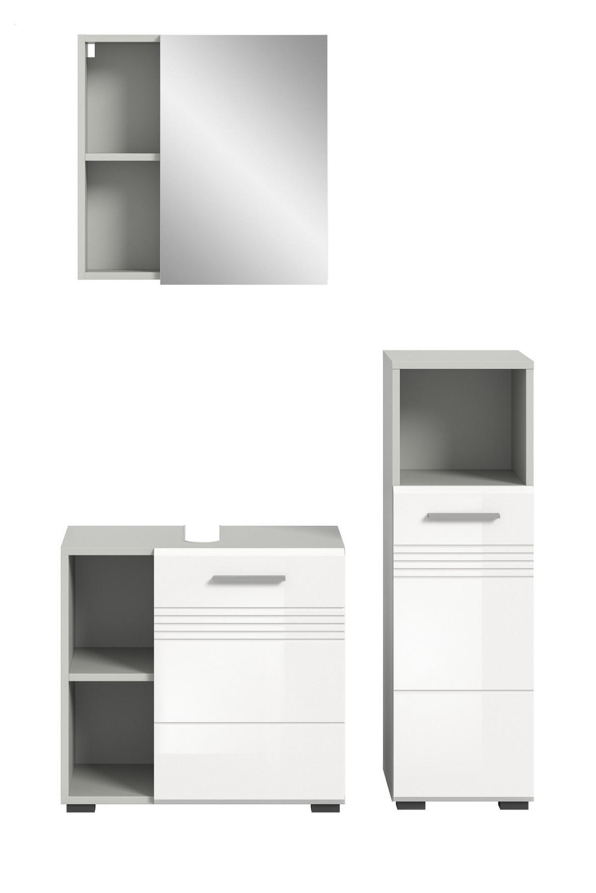 BADMÖBEL-SET 3-teilig weiß Hochglanz, grau 105 cm, Komplettset mit Soft-Close - Weiß Hochglanz/Grau, Glas/Holzwerkstoff (105/190/32cm) - Inn.Furn