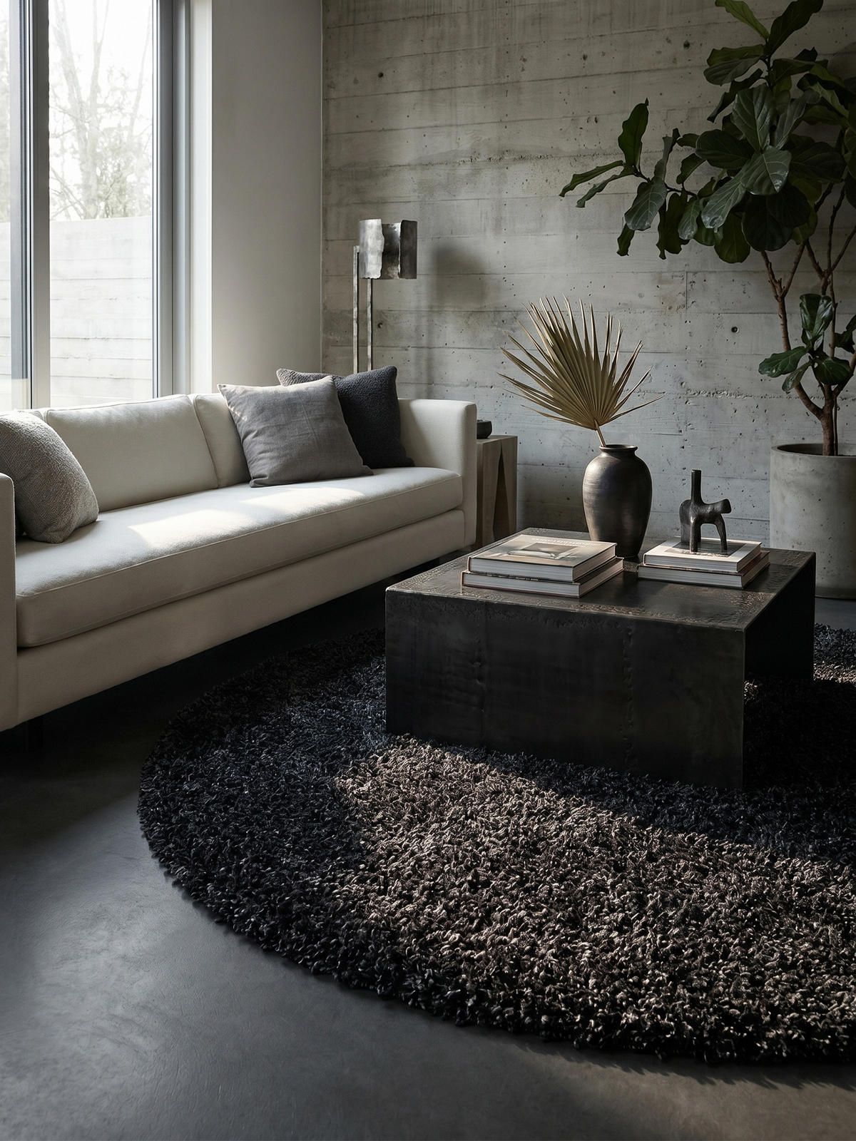 TEPPICH Hochflor Shaggy Einfarbig Weich Flauschig Waschbar Rund Anthrazit 200x200 cm – RHEIN - Anthrazit, Textil (200/200cm) - KADIMA DESIGN