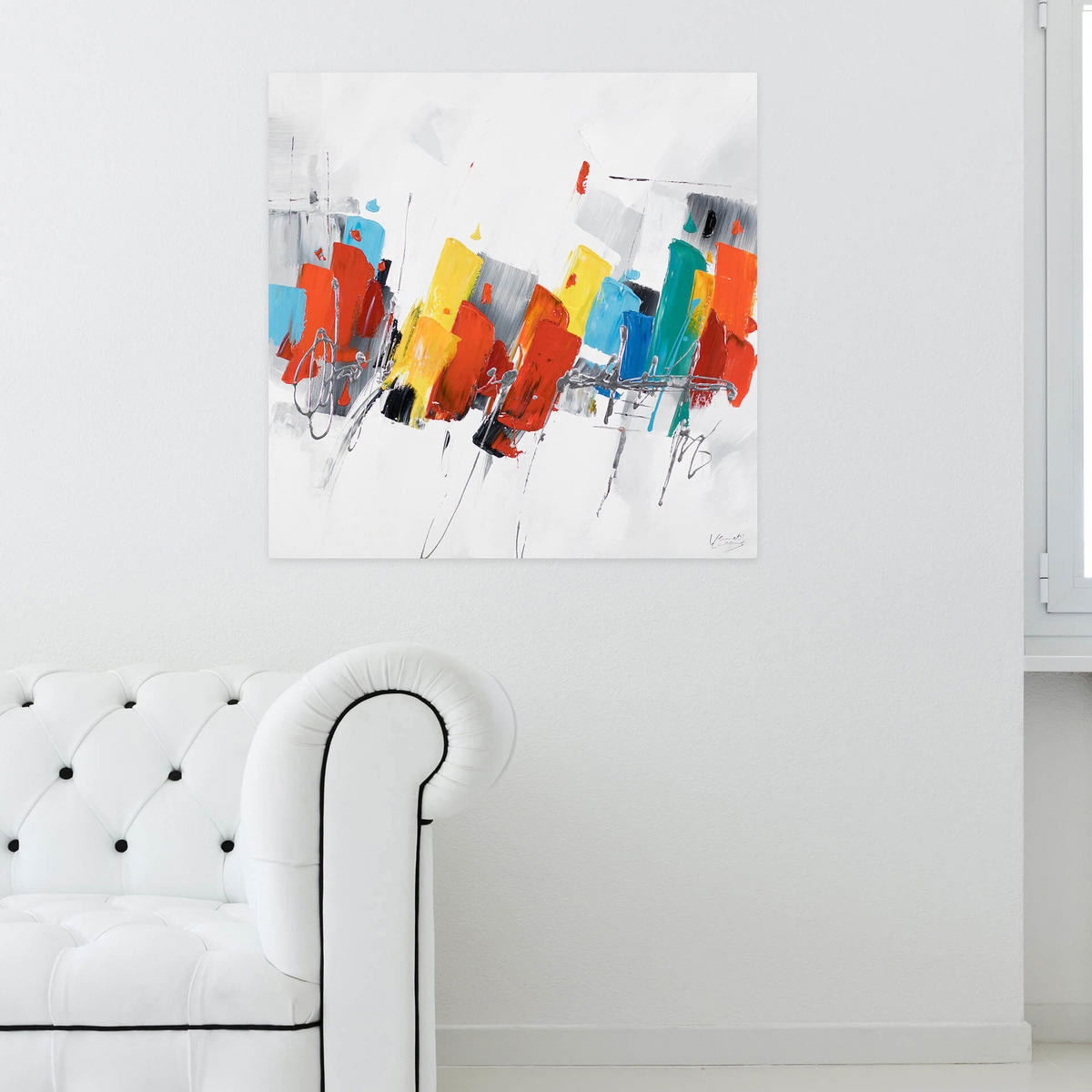 ÖLGEMÄLDE 80/80 cm - Multicolor/Weiß, Holz/Textil (1.6/80cm) - KUNSTLOFT