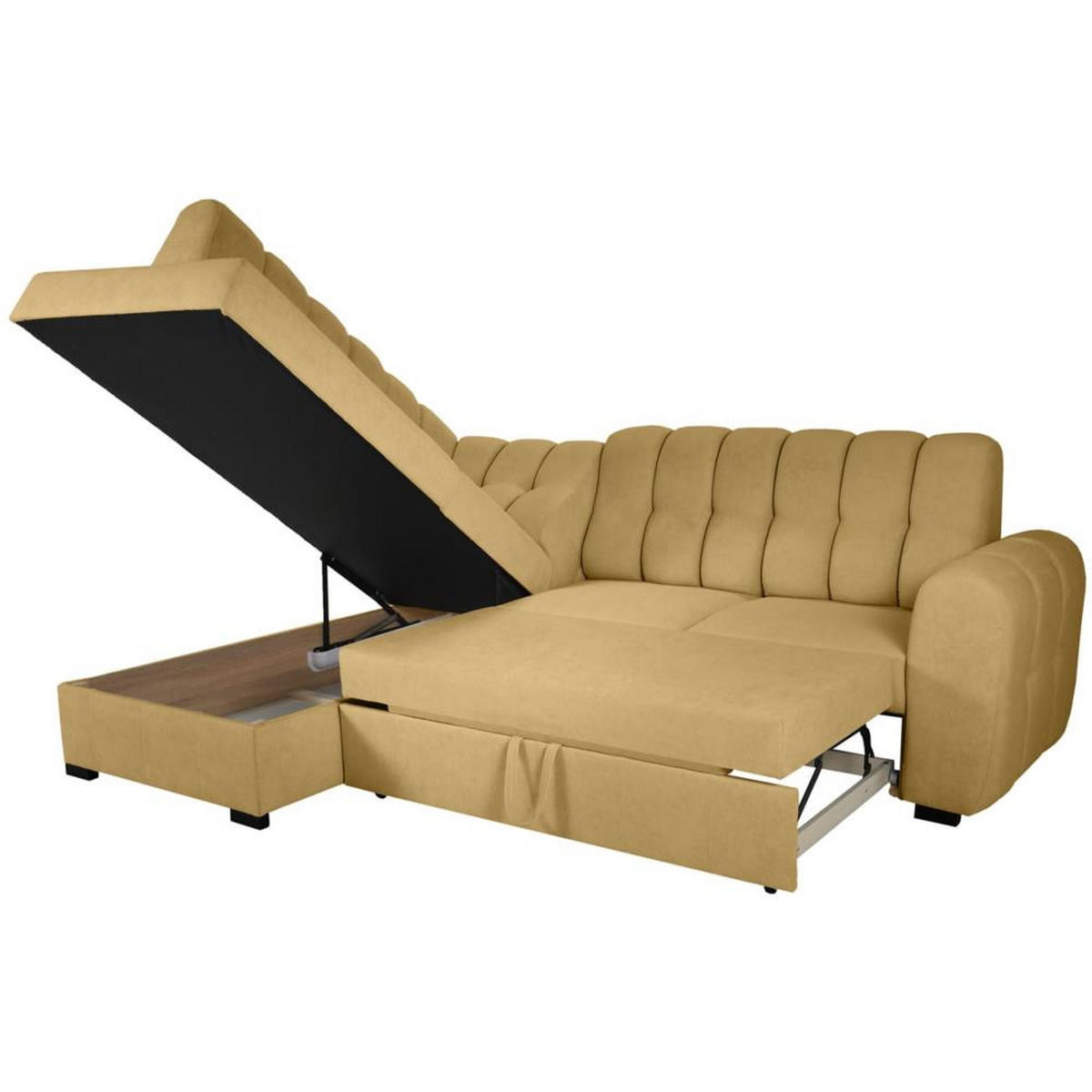 ECKSCHLAFSOFA Zoja links gelb - Gelb/Schwarz, Textil (261/193cm) - Beautysofa