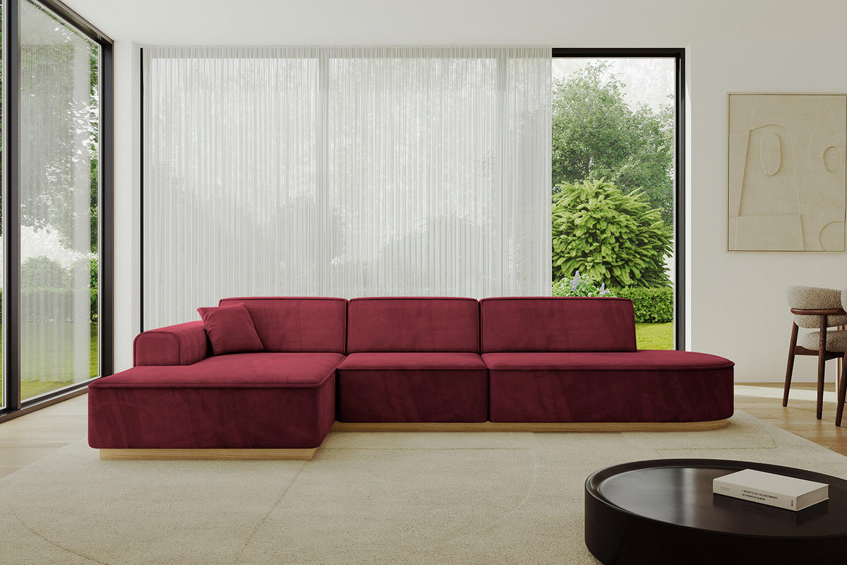 ECKSOFA Ottomane Links IREA-L2-v2 - 327x165x80 cm Bordeauxrot - Bordeaux, Holzwerkstoff/Textil (327/165cm) - ALTDECOR