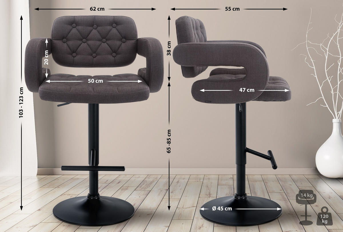 BARHOCKER Stoff dunkelgrau - Dunkelgrau/Schwarz, Textil/Metall (62/103/55cm) - CLP