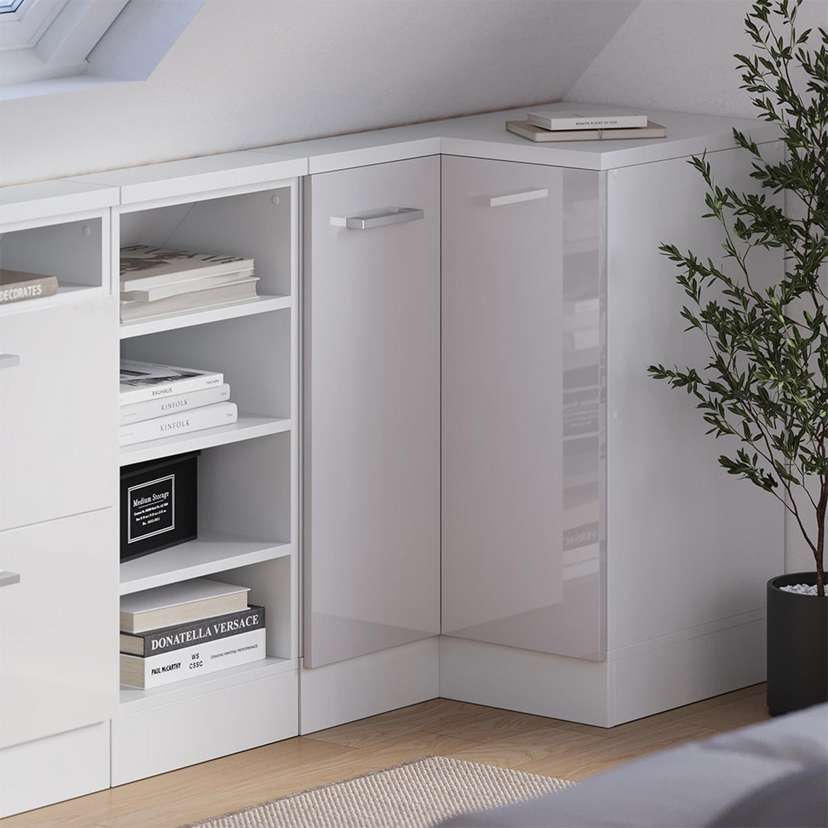 DACHSCHRÄGENSCHRANK ECKSCHRANK Rion Weiß Hochglanz/Weiß 75.6 x 81.6 cm mit 1 Tür - Weiß Hochglanz/Weiß, Holzwerkstoff (75.6/81.6/75.6cm) - Vicco