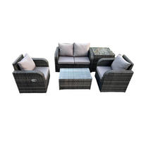 GARTENLOUNGE-SET Polyrattan Dunkelgrau 4-Sitzer - Dunkelgrau, Metall - Fimous