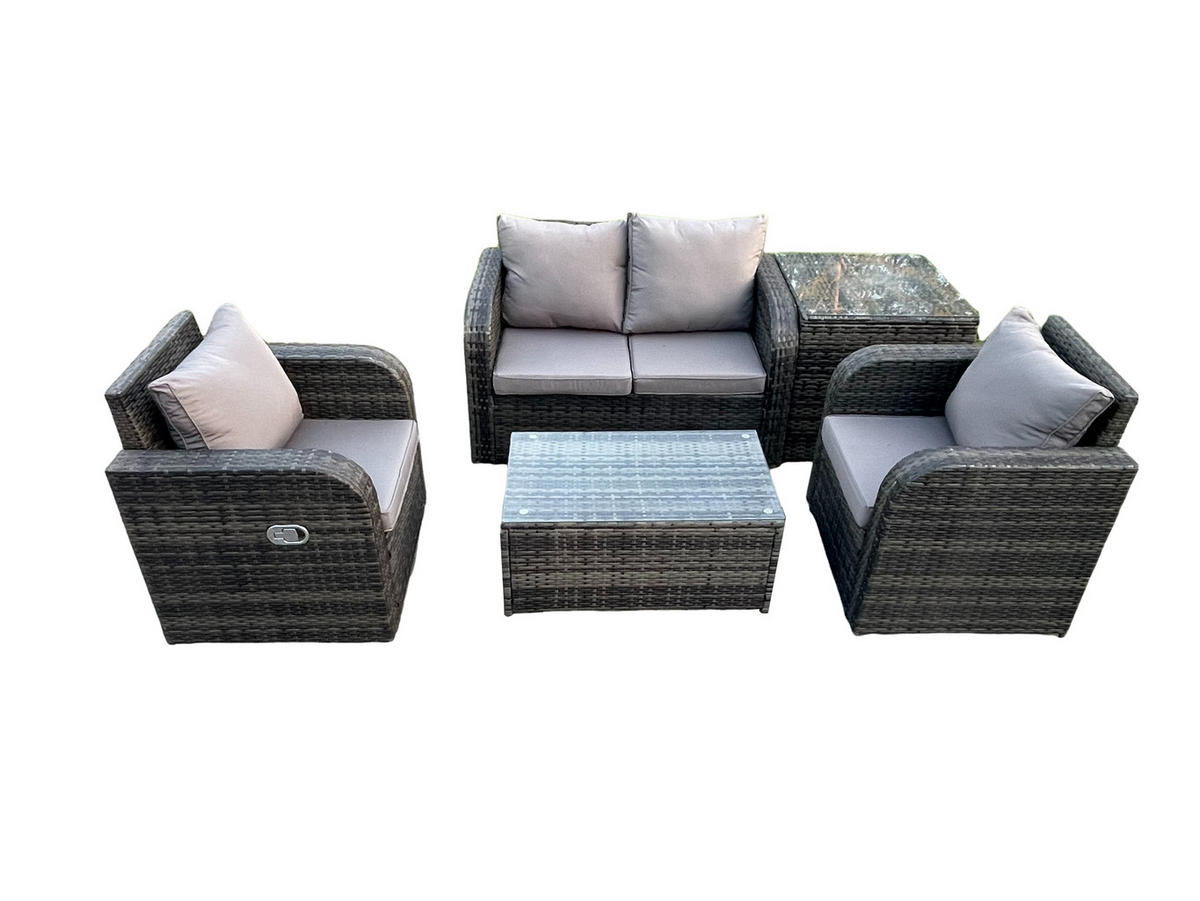 GARTENLOUNGE-SET Polyrattan Dunkelgrau 4-Sitzer - Dunkelgrau, Metall - Fimous
