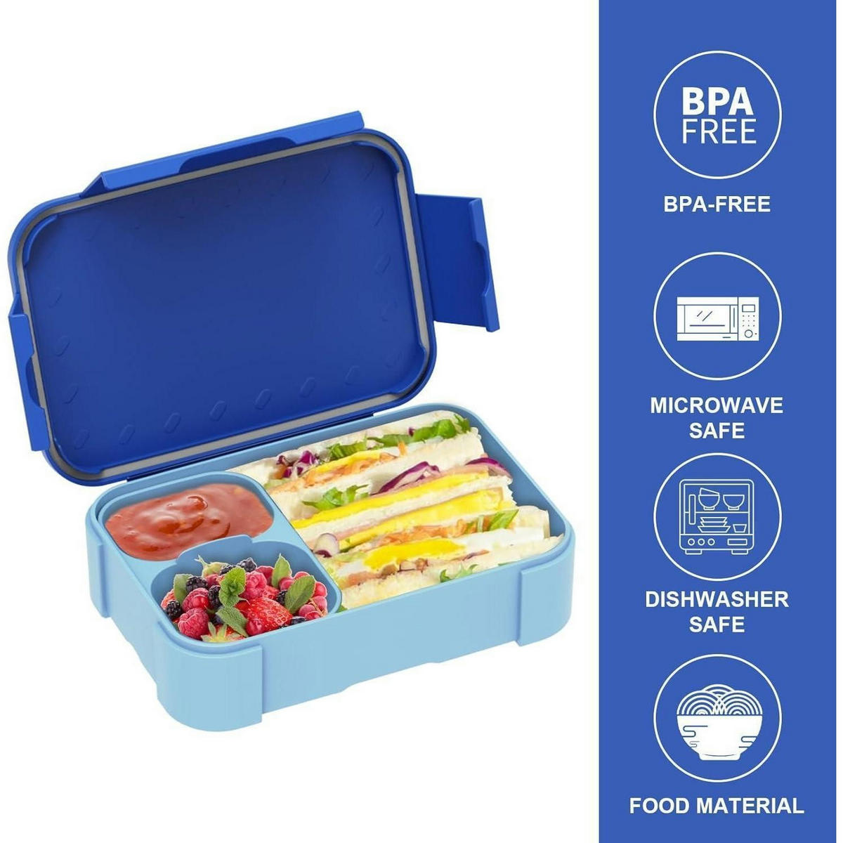 BROTDOSE Kinder mit Fächern 900ml Auslaufsicher Blau - Blau, Kunststoff (13/5/19cm)