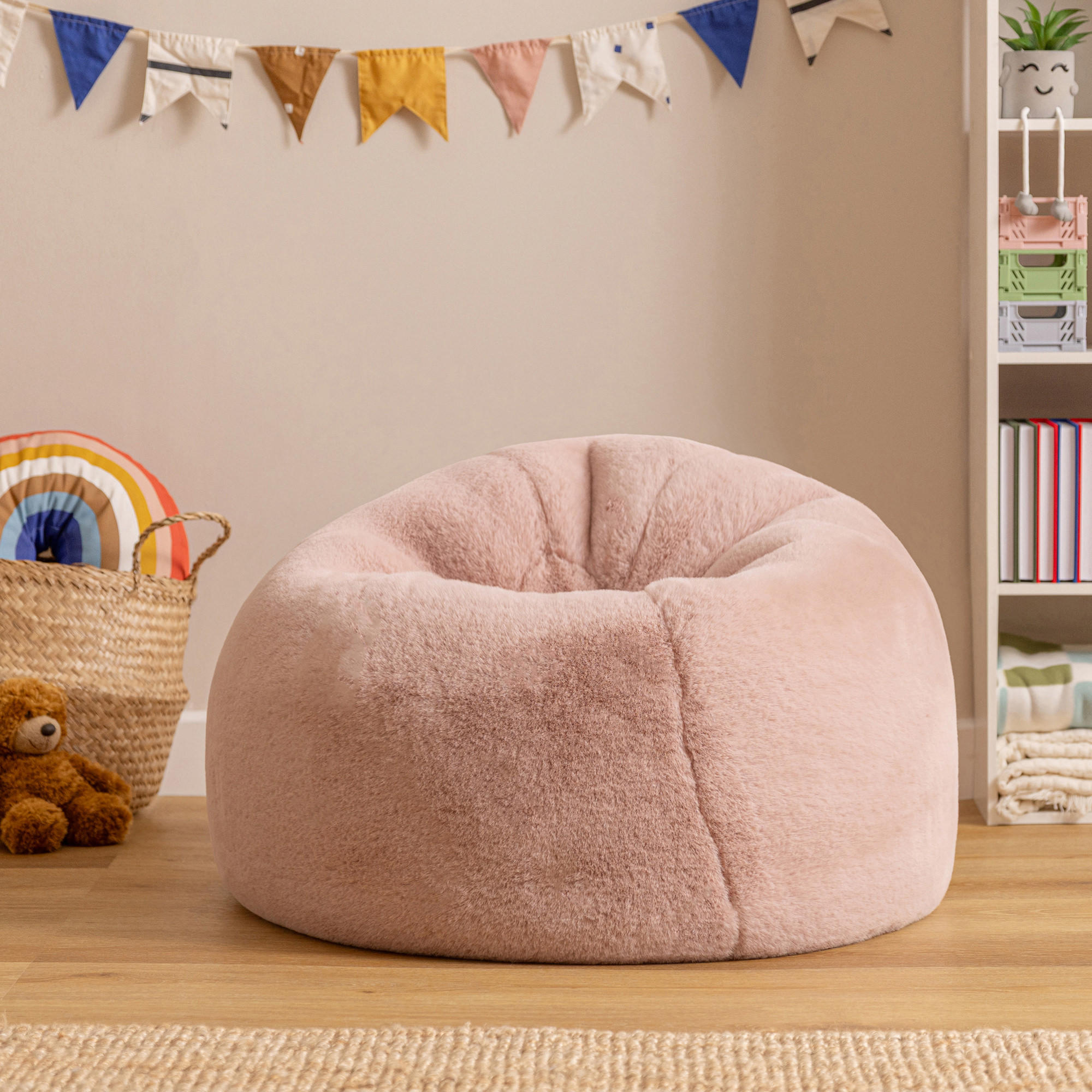 KINDERSITZSACK Kingston Kaninchenkunstfell - Pink/Mokka, Textil (80/45/80cm) - icon