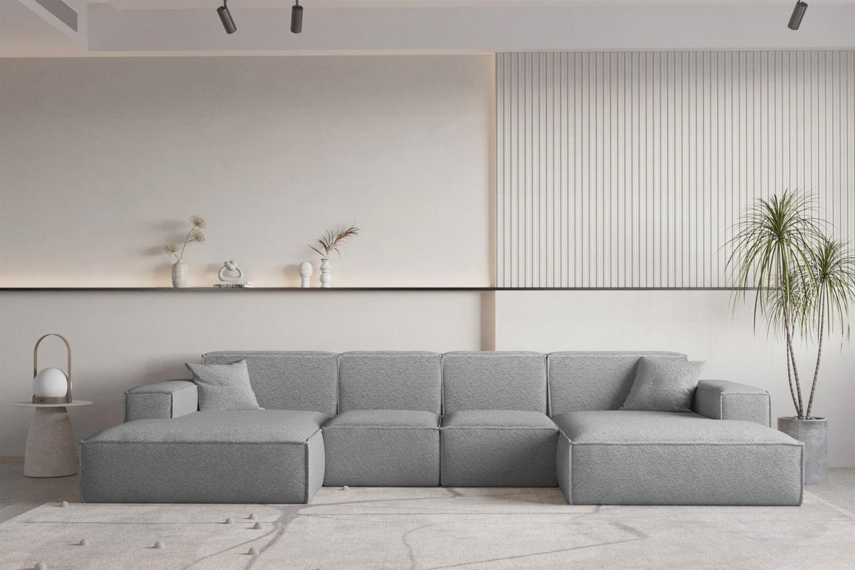 WOHNLANDSCHAFT Celes Premium Xs Bukla - Grau, Holzwerkstoff/Textil (342/73/165cm) - Fun Möbel