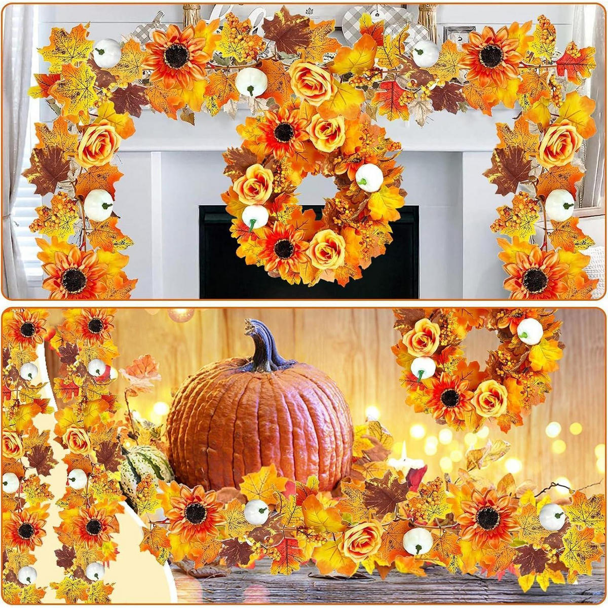 KÜNSTLICHE Herbstgirlande Ahornblätter, Hängepflanze - Multicolor, Kunststoff (10cm)