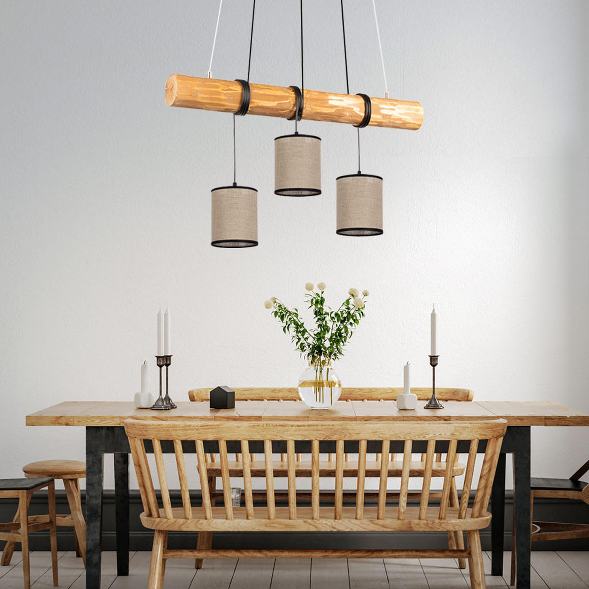 HÄNGELEUCHTE FABIOLA Holzoptik Braun - Braun, Holz (65/13/140cm)