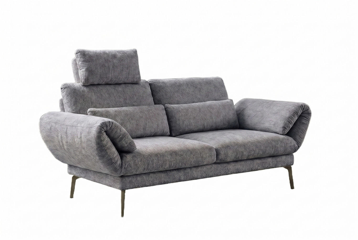 SOFA HOLLY Grau Flachgewebe - Braun/Grau, Textil/Metall (176/90/92cm) - KAWOLA
