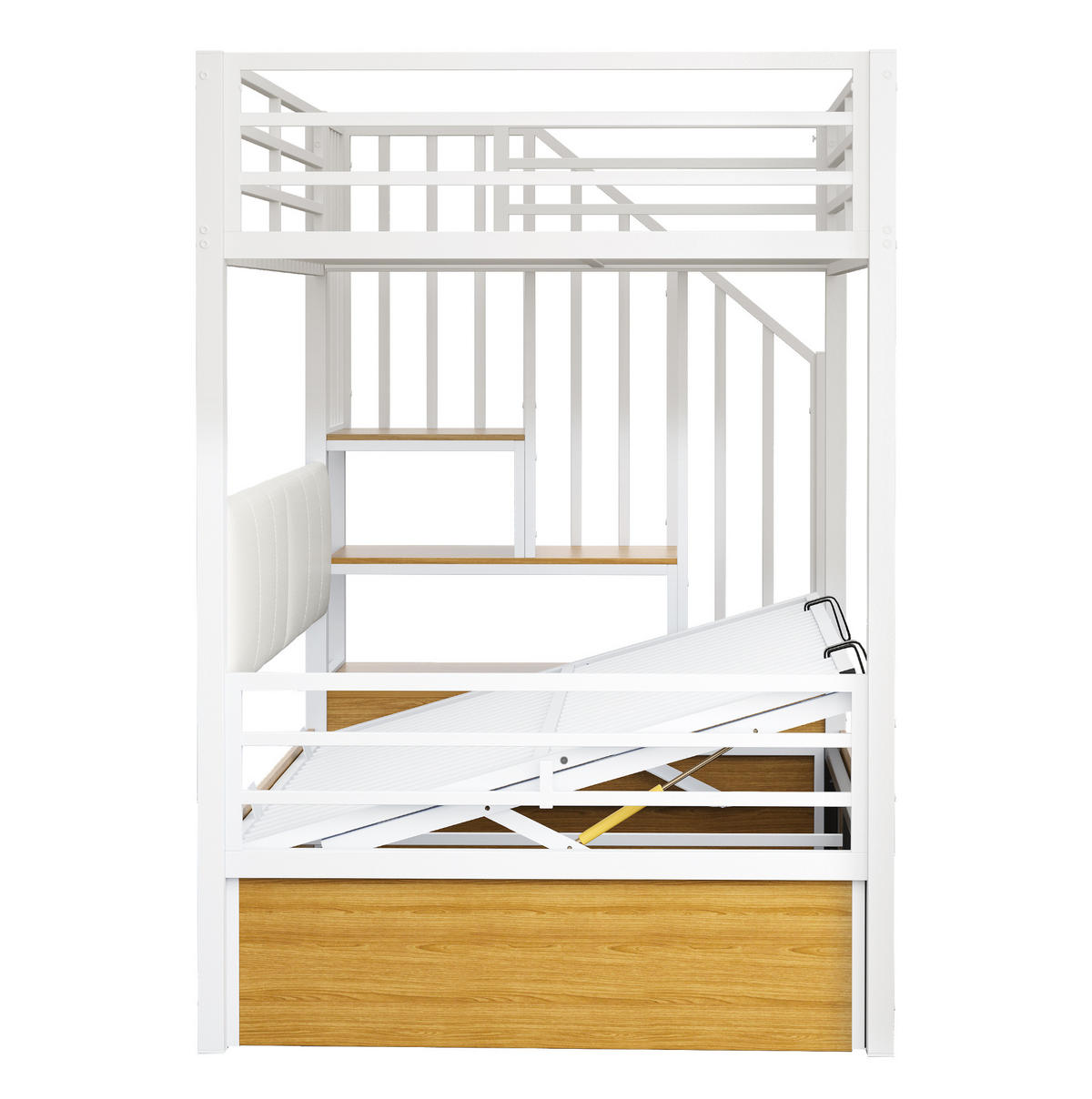 HOCHBETT 90/200 cm aus Metall und MDF mit Stauraumtreppe Weiß - Weiß, Holzwerkstoff (90/200cm) - Modenvie
