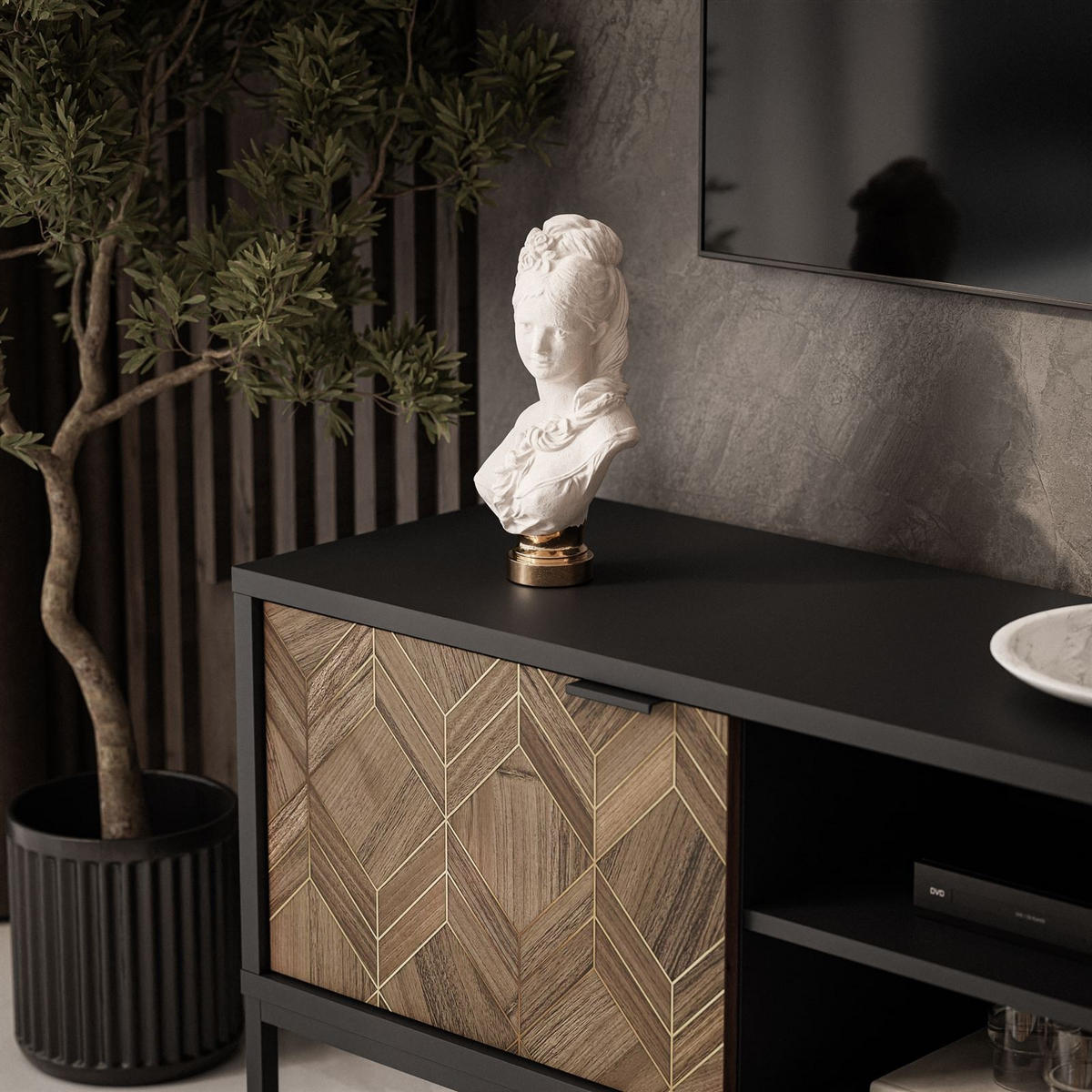 TV Element LIAM mit Ablagen - Schwarz, Holzwerkstoff (160/56/41cm) - Lookway