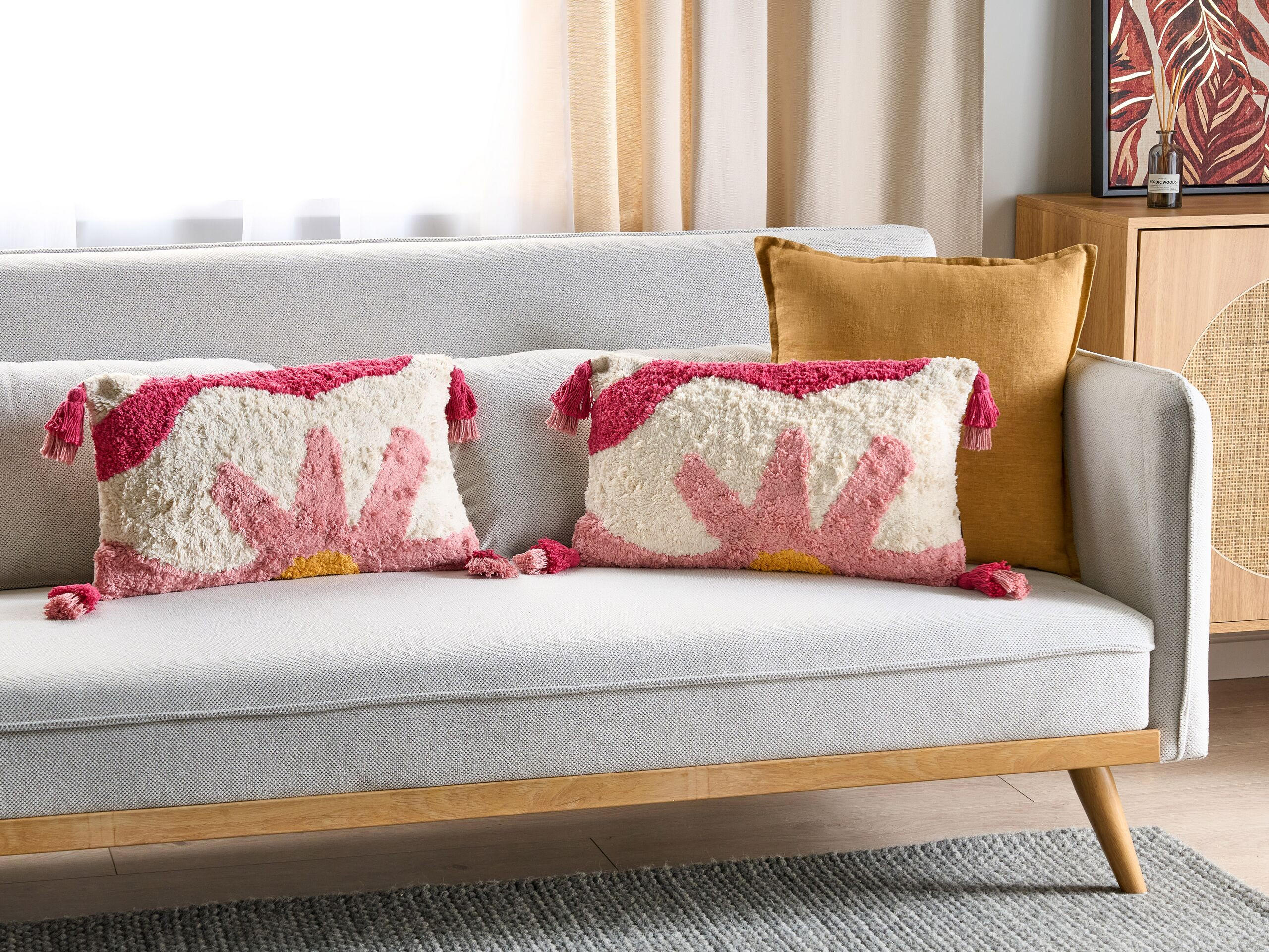 DEKOKISSEN 2er-Set Rosa 30/50 cm Actaea - Pink/Gelb, Textil (30/50cm) - Beliani