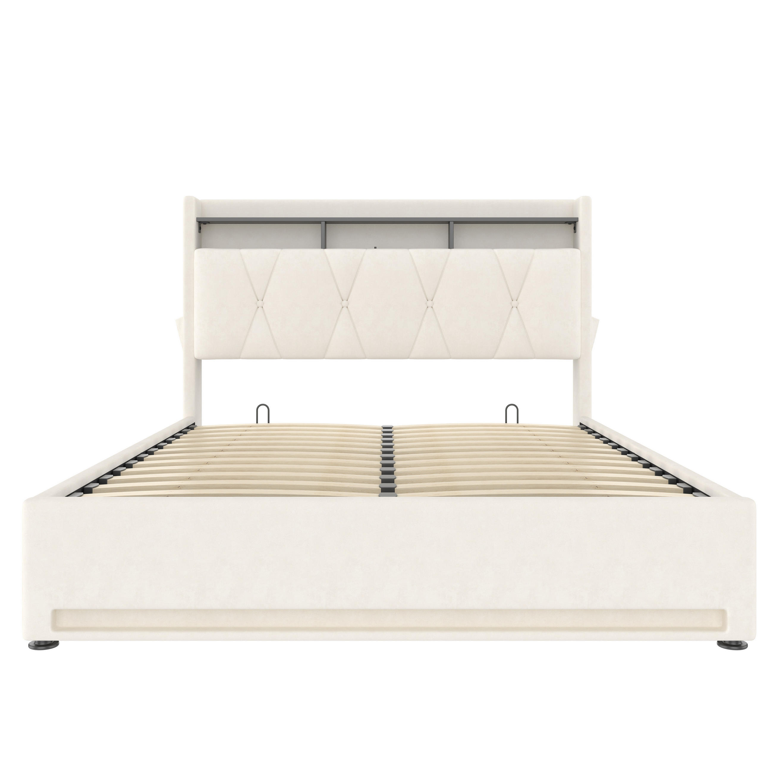 POLSTERBETT 160/200 cm in Beige Samt mit Bettkasten, LED und USB Type-C - Beige, Holzwerkstoff/Textil (160/200cm) - STILVORA