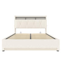 POLSTERBETT 160/200 cm in Beige Samt mit Bettkasten, LED und USB Type-C - Beige, Holzwerkstoff/Textil (160/200cm) - STILVORA