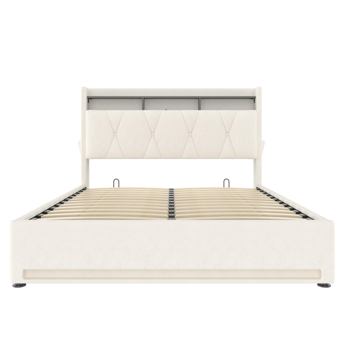 ČALOUNĚNÁ POSTEL samet béžový 160x200 cm s LED osvětlením, USB-C a úložným prostorem v čele postele - béžová, textil (160/200cm) - Urban Meuble