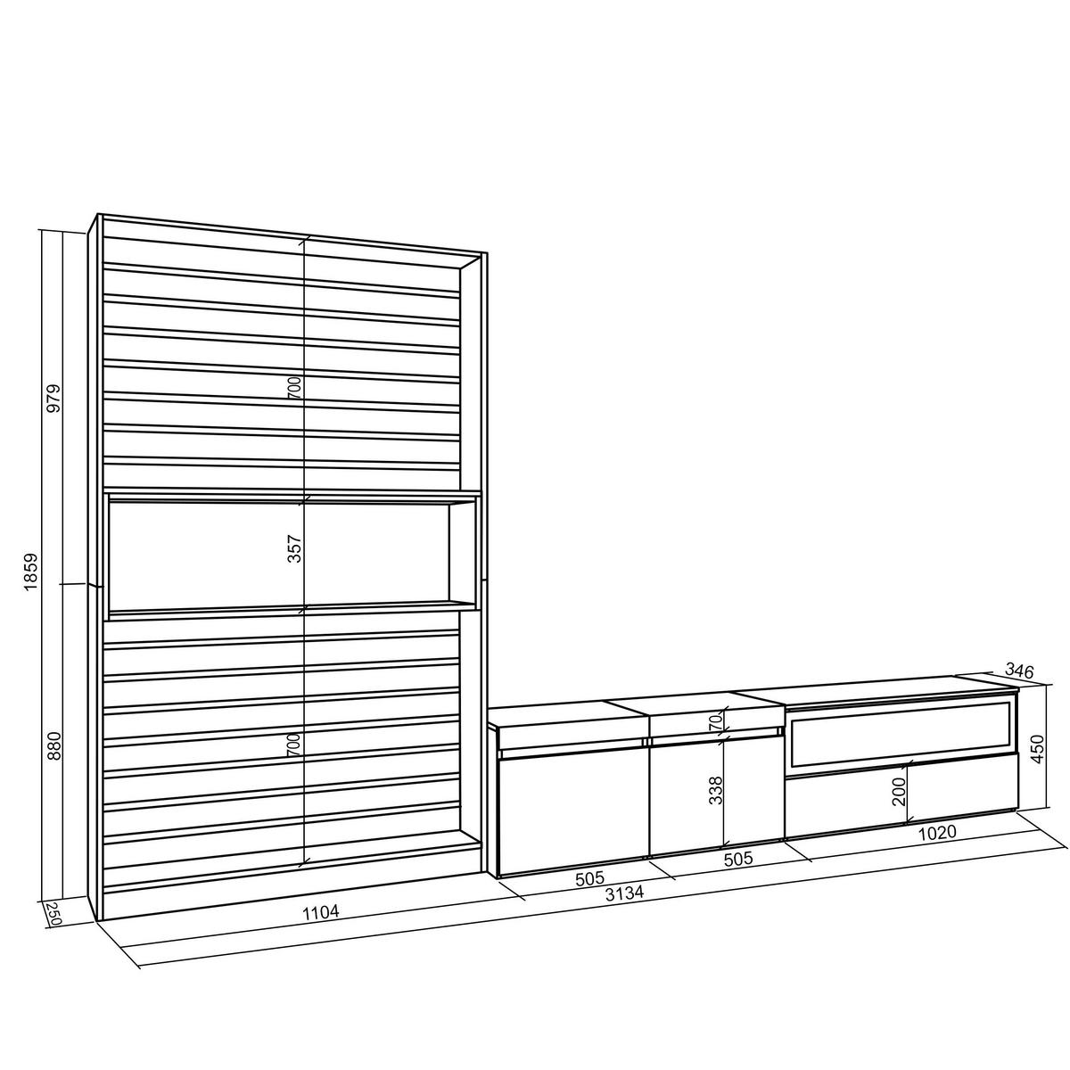 WOHNWAND Wohnzimmer, weiß und schwarz, Elektrokamin,, 310/35/186cm - Schwarz/Weiß, Holzwerkstoff (310/186/35cm) - Skraut Home