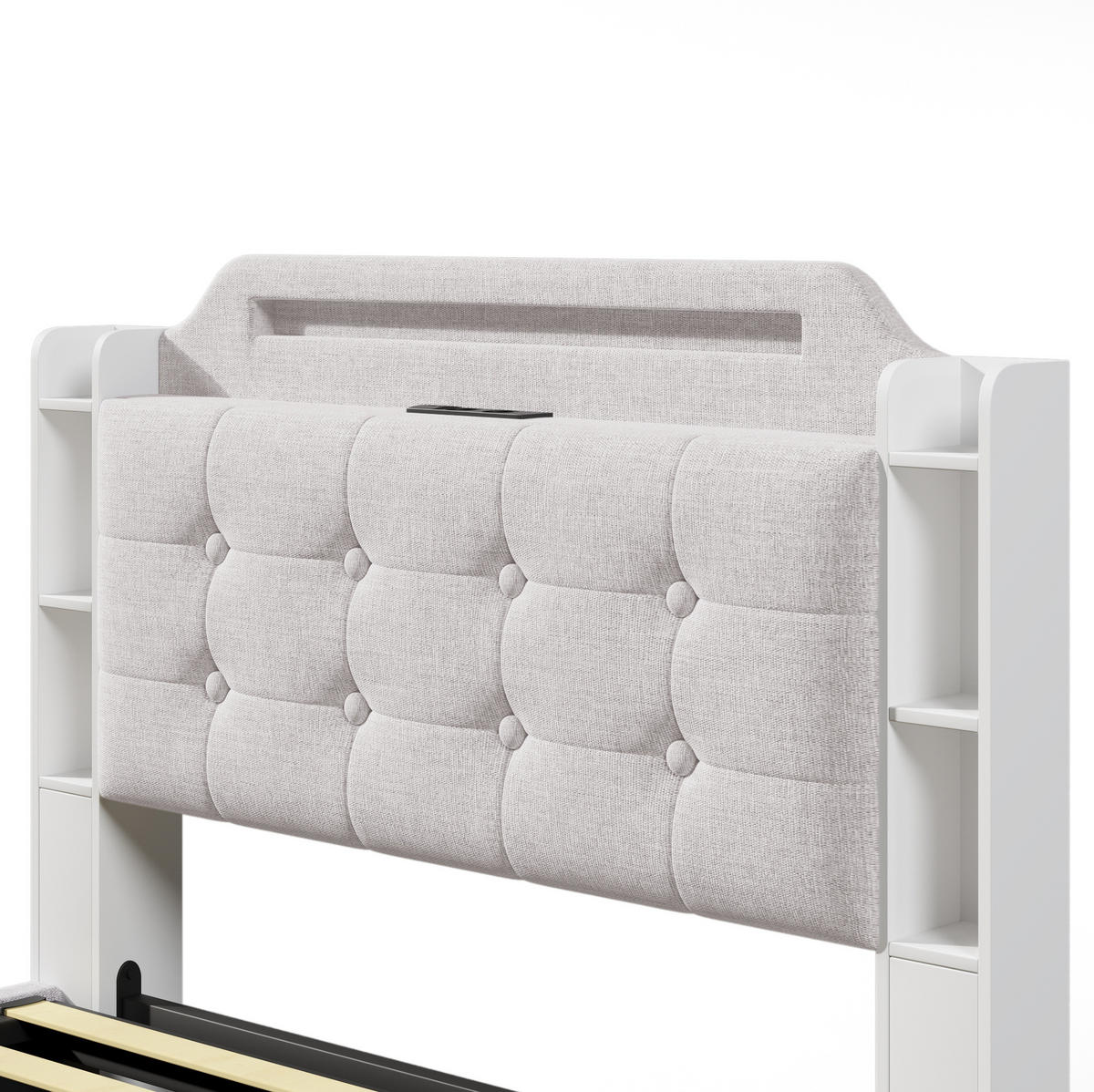 POLSTERBETT 140/200 cm Beige aus Leinen mit LED-Lichtleiste und Stauraum - Beige, Textil (140/200cm) - OKMYHOME