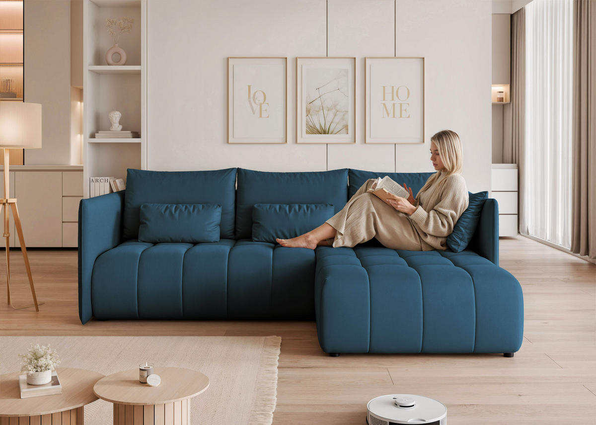 ECKSOFA CLEO mit Schlaffunktion und Bettkasten Marineblau - Dunkelblau, Holzwerkstoff/Kunststoff (245/180cm) - Idohome