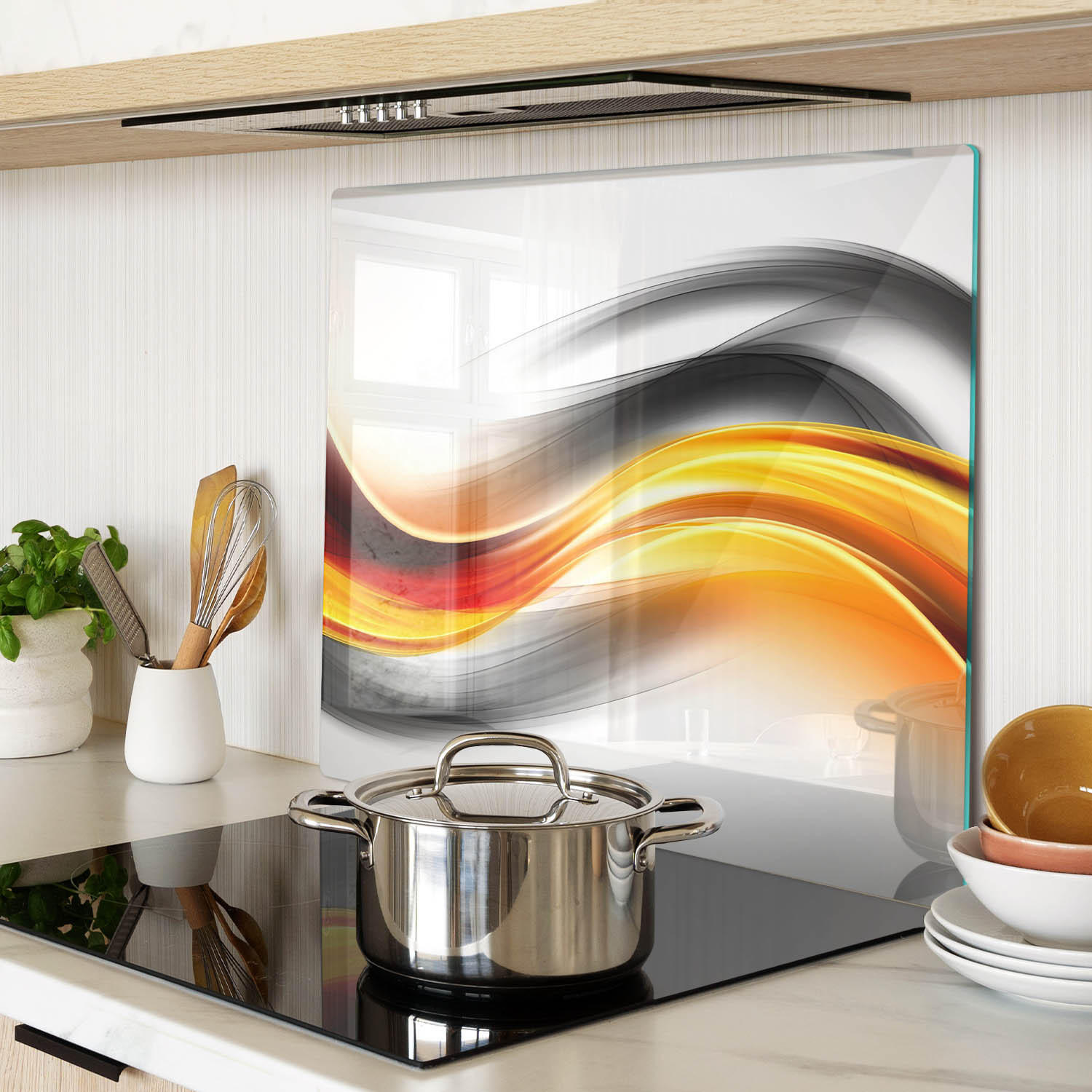 GLASPLATTE 60x52 cm Wellenabstraktion - Gelb, Glas (60/0.4/52cm) - TULUP