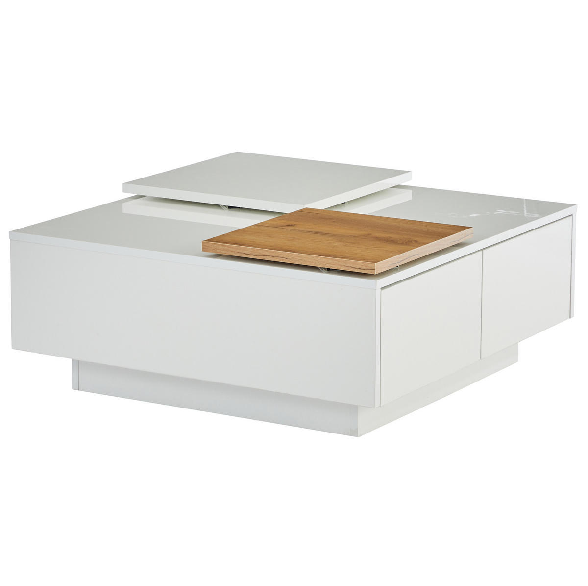 COUCHTISCH aus Spanplatte 75x75x33,5 cm in Weiß mit 4 Schubladen - Weiß, Holzwerkstoff (75/75/33cm) - Modfu