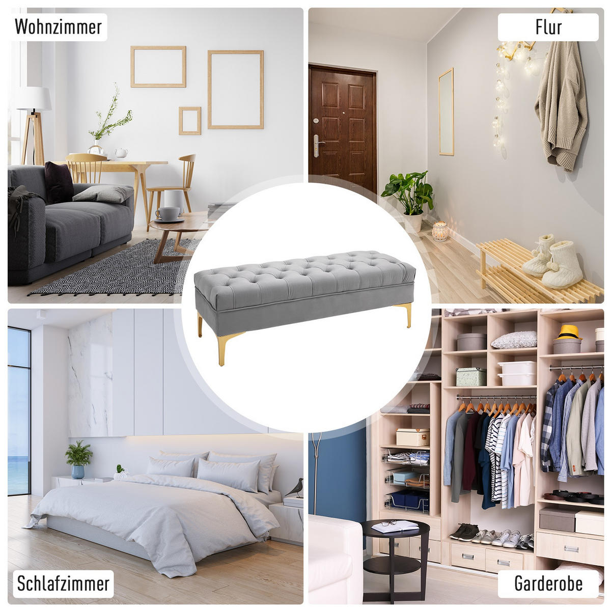 SITZBANK - Grau, Textil/Metall (118/45/42cm) - Jamb