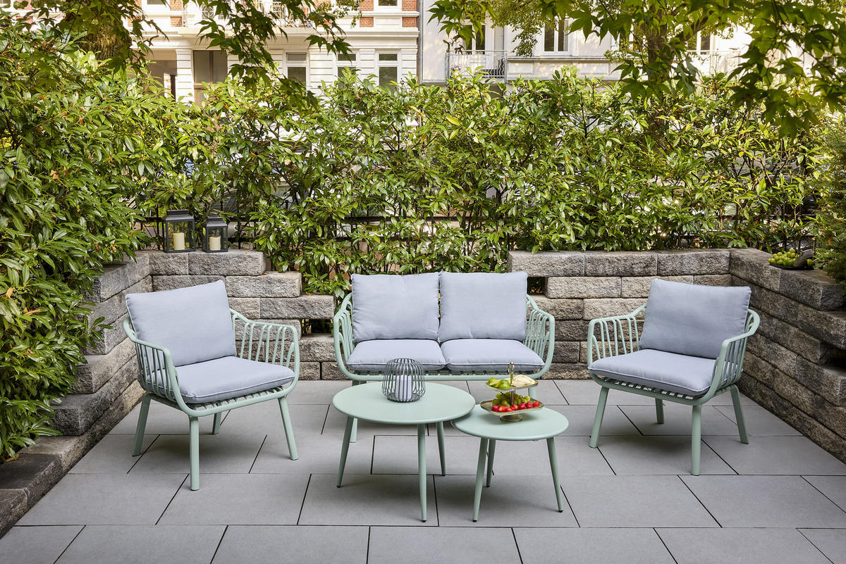 LOUNGESET 4tlg. Moroni, Grün, Kunststoff - Grau/Grün, Kunststoff/Metall - dasmöbelwerk
