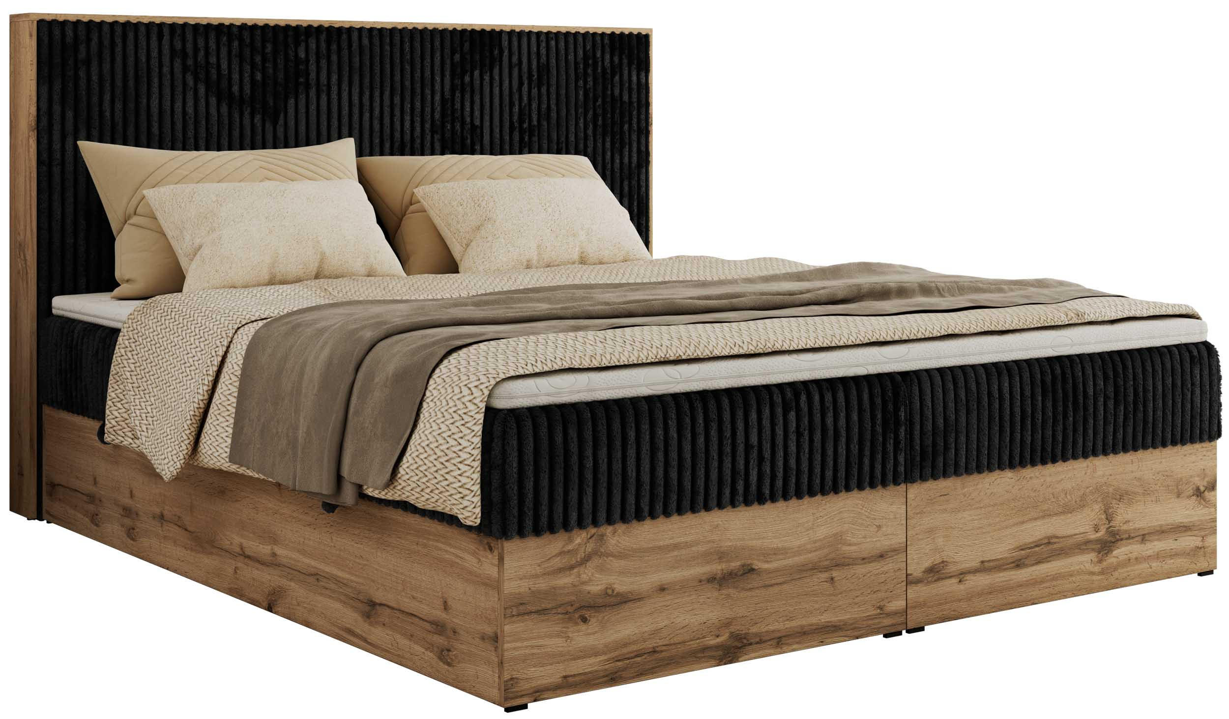 MKS KONTINENTÁLNÍ POSTEL WOOD CLASSIC 140/200 - Černá Manšestr - H3