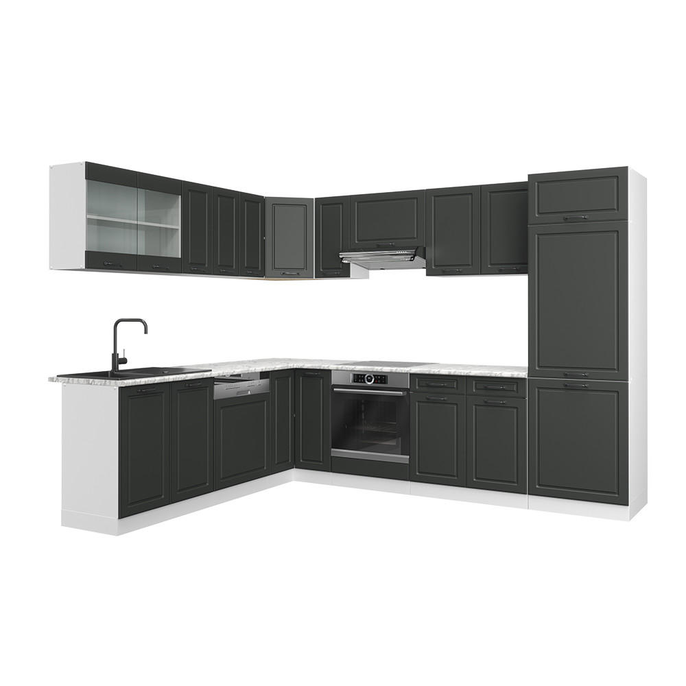 ECKKÜCHE R-Line Anthrazit Landhaus/Weiß 227 x 287 cm ohne AP - Anthrazit/Weiß, Holzwerkstoff (287/81.6/46cm) - Vicco