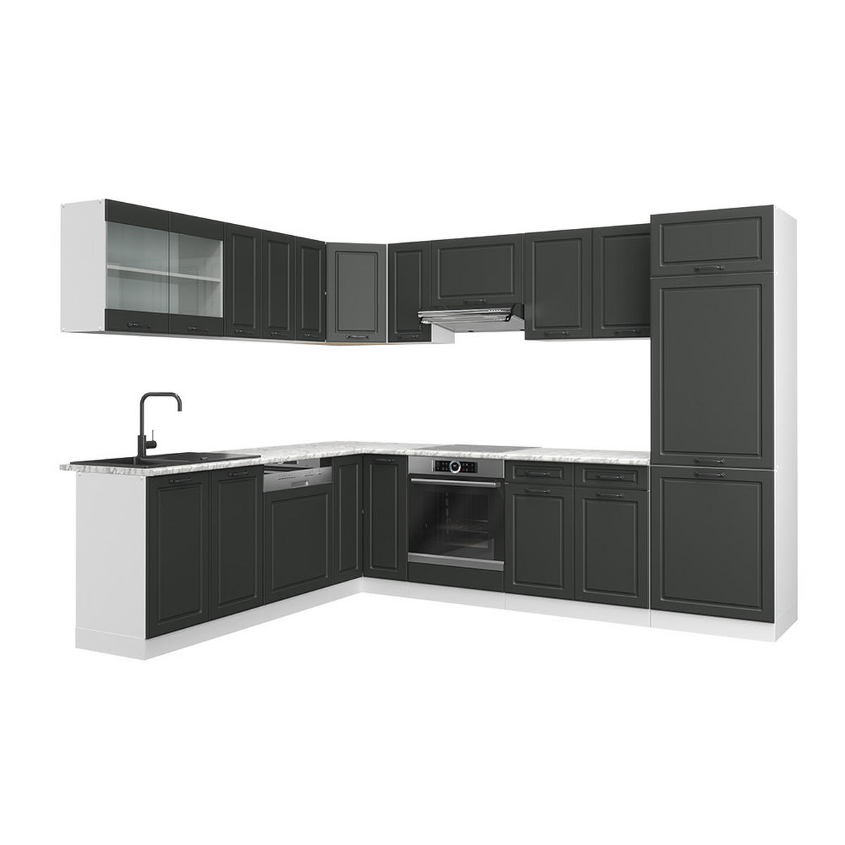 ECKKÜCHE R-Line Anthrazit Landhaus/Weiß 227 x 287 cm ohne AP - Dunkelgrau/Weiß, Holzwerkstoff (287/81.6/46cm) - Vicco