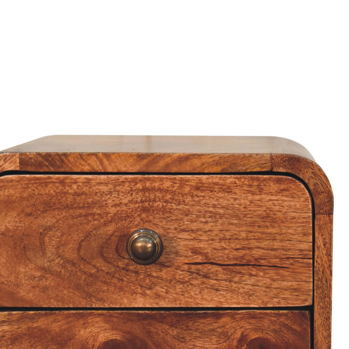 NACHTKASTEN Mini Geschwungen Honigkaramell Wandmontiert, 2 Schubladen, Dunkelbraun - Cognac/Messingfarben, Holz/Metall (30/25/25cm) - Artisan Furniture