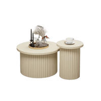 COUCHTISCH Set 2-teilig rund in natürlicher Holzoptik mit Wellenstruktur 68,7 cm und 40,1 cm - Naturfarben, Holzwerkstoff (68.7/68.7/40.6cm) - OKWISH