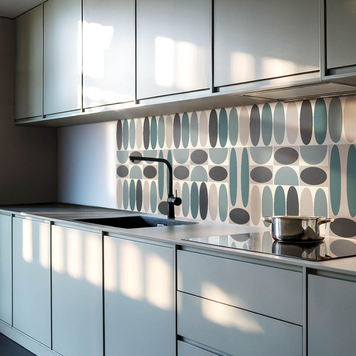 WANDPANEEL 4x 50x50 cm selbstklebend Ovalis - Pastellgrün, Kunststoff (50/1.6/50cm) - Wallfluent