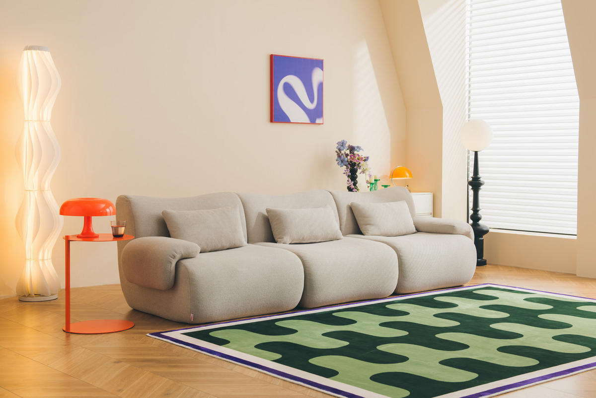 3-SITZER-SOFA Bouclé-Stoff Steinbeige - Greige, Textil (281/73/95cm) - MILYsofa