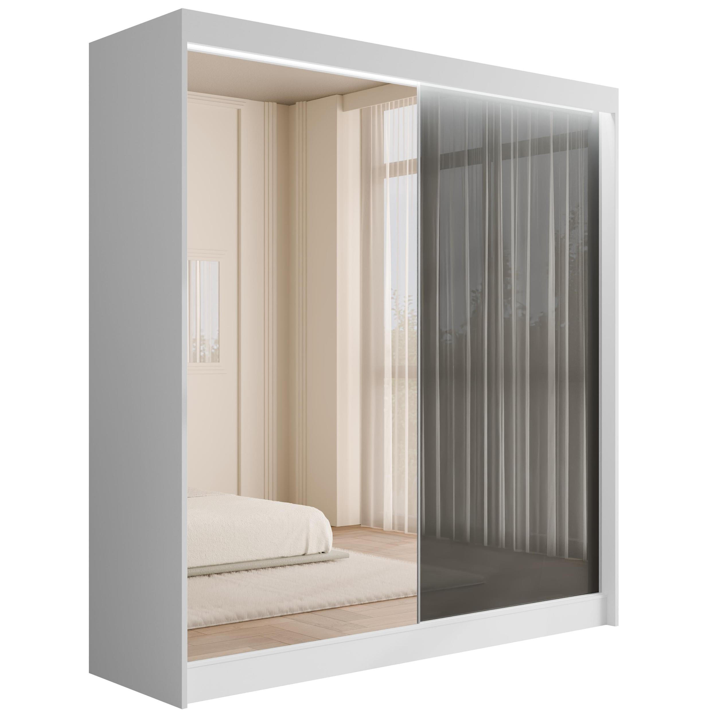 KLEIDERSCHRANK VESLI mit LED - 200 cm - Weiß|Grau - Weiß/Grau, Holzwerkstoff (200/215/61cm) - ALTDECOR