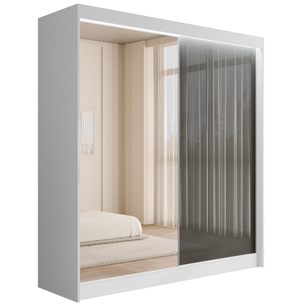 KLEIDERSCHRANK VESLI mit LED - 200 cm - Weiß|Grau - Weiß/Grau, Holzwerkstoff (200/215/61cm) - ALTDECOR