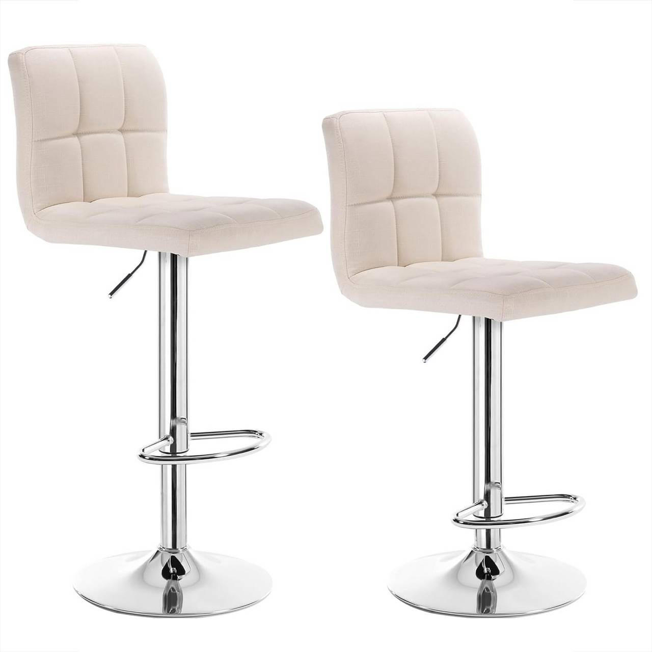 BARHOCKER 2er Set, drehbar, Leinen, Cremeweiß - Silberfarben/Creme, Textil/Metall (44/92/38.5cm) - Woltu