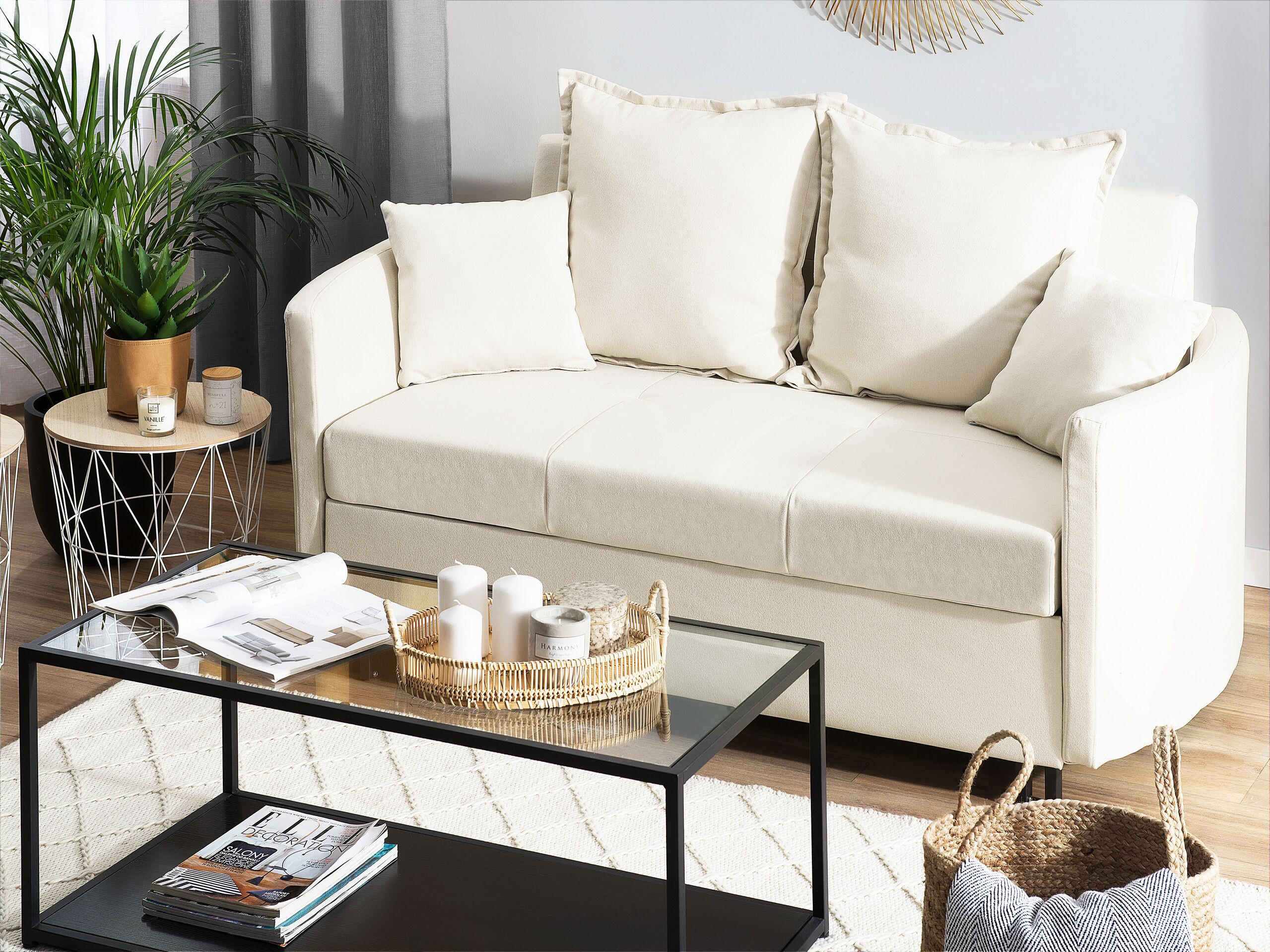 2-SITZER-SCHLAFSOFA Polsterbezug Beige Hovin - Beige, Textil (166/84/92cm) - Beliani
