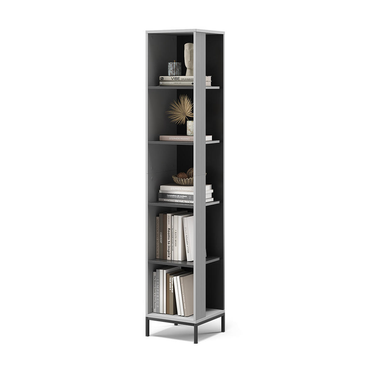 BÜCHERREGAL Eliza Grau 36 x 188 cm mit 5 Fächern - Grau, Holzwerkstoff (36/188/36cm) - Vicco