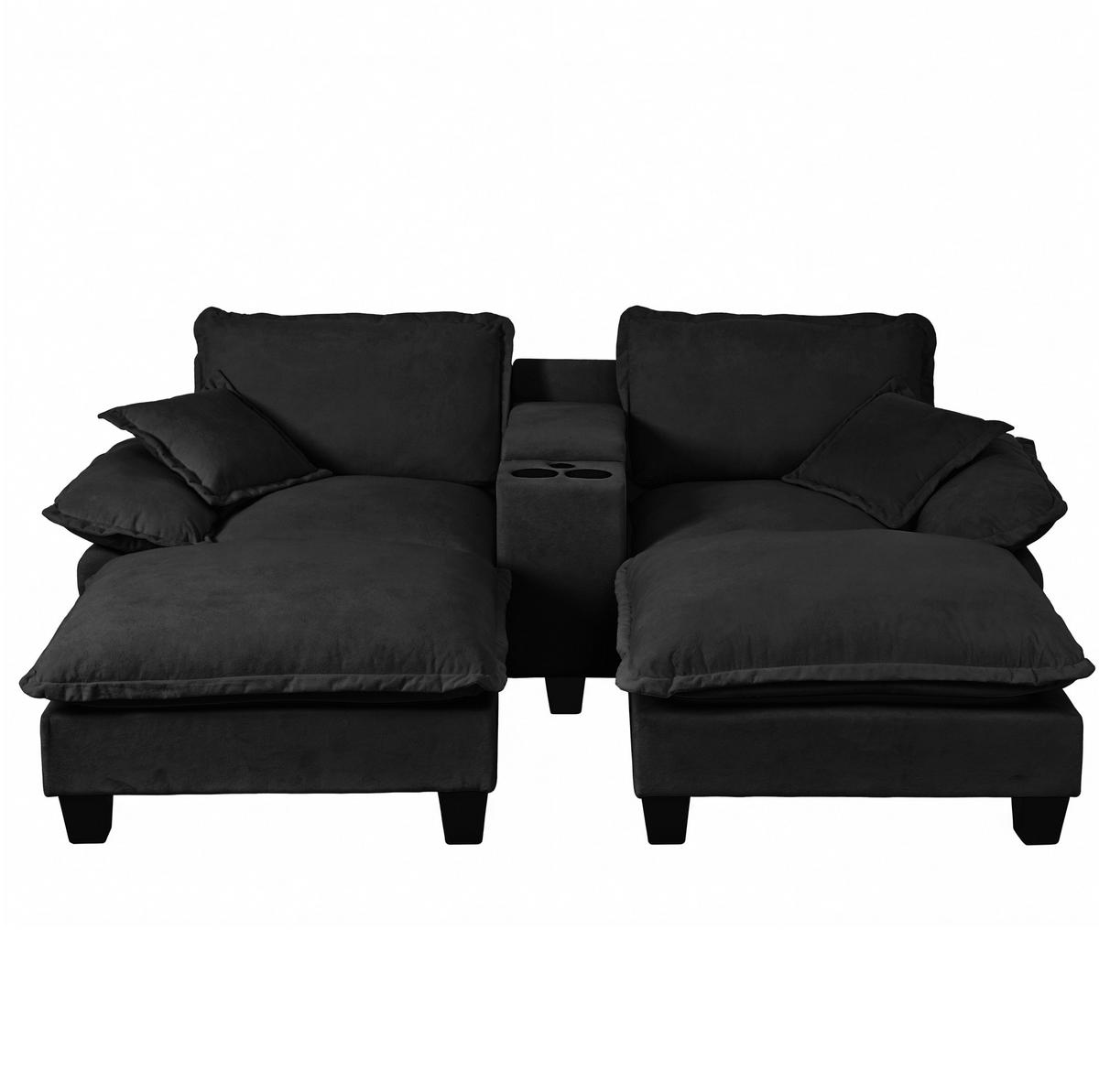 ECKSOFA 224/151/90 cm schwarz aus Chenille mit USB und Stauraum - Schwarz, Textil (151/224cm) - OKWISH