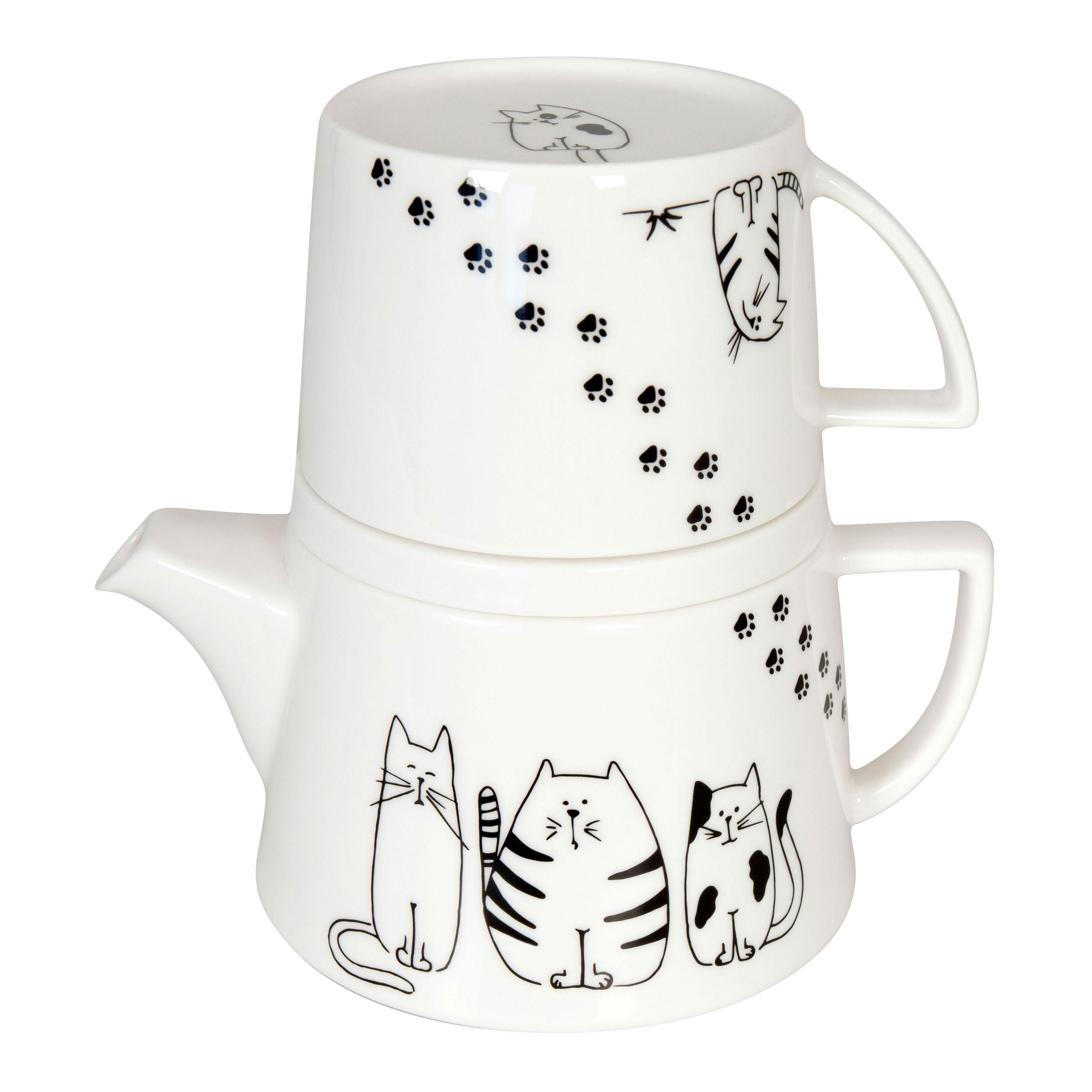 TEE-KANNEN-SET Tea for me - Funny Cats - Naturfarben, Keramik (0.65L) - Könitz