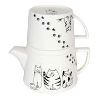 TEE-KANNEN-SET Tea for me - Funny Cats - Naturfarben, Keramik (0.65L) - Könitz