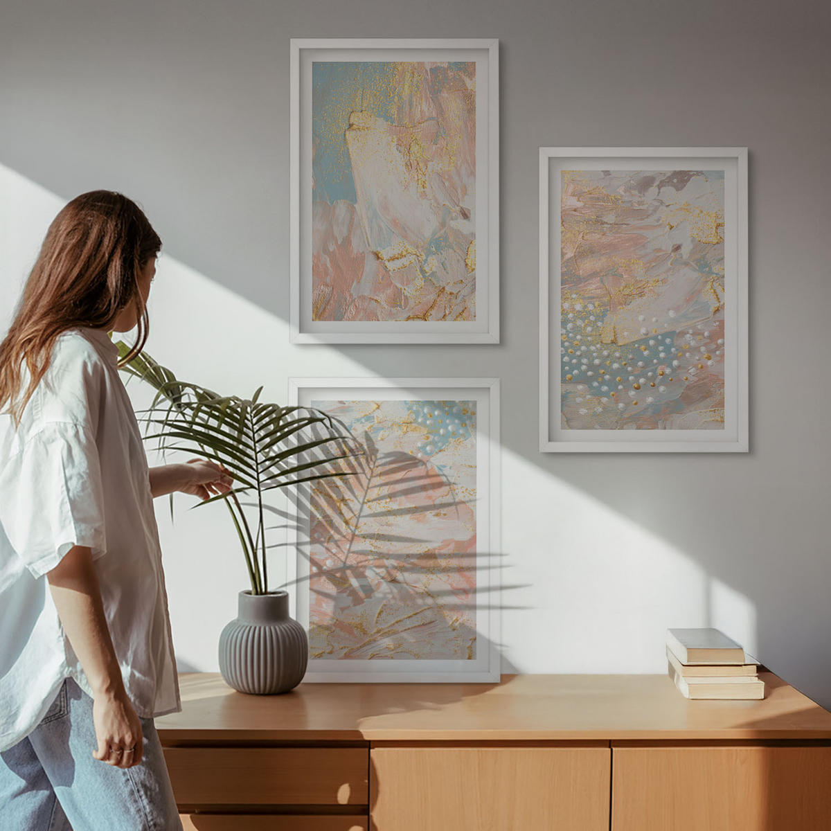 WANDBILDER 3er-Set - 40x60 cm Weißer Rahmen - Abstrakte Pastellmuster - Weiß, Kunststoff (40/60cm) - ArtPrintCave