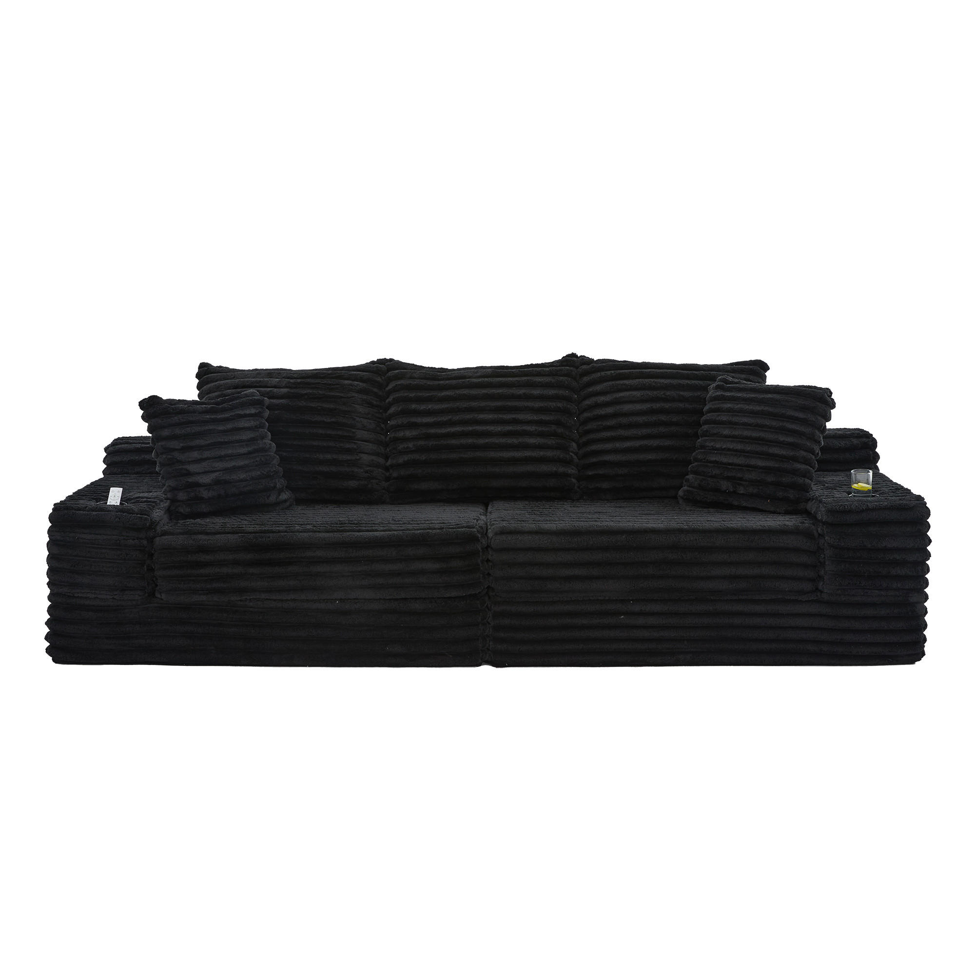 SCHLAFSOFA 273/98/87 cm Schwarz mit beidseitigen Taschen und Getränkehaltern - Schwarz, Textil (107.48/34.25/38.58cm) - Oxeza