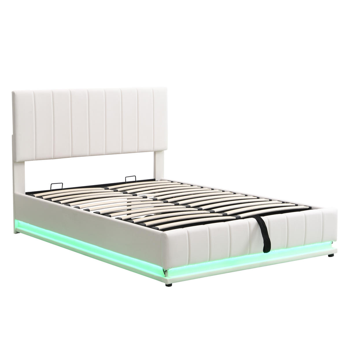 POLSTERBETT 140/200 cm mit LED-Streifen und Stauraum, Weiß, Doppelbett - Weiß, Textil (140/200cm) - OKWISH