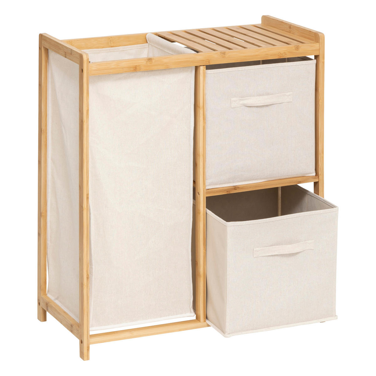 BAMBUSREGAL mit Wäschekorb und Behältern Tidy Box 66/33,3/78,5 cm - Beige, Naturmaterialien (33.3/78.5/66cm) - 5five Simply Smart