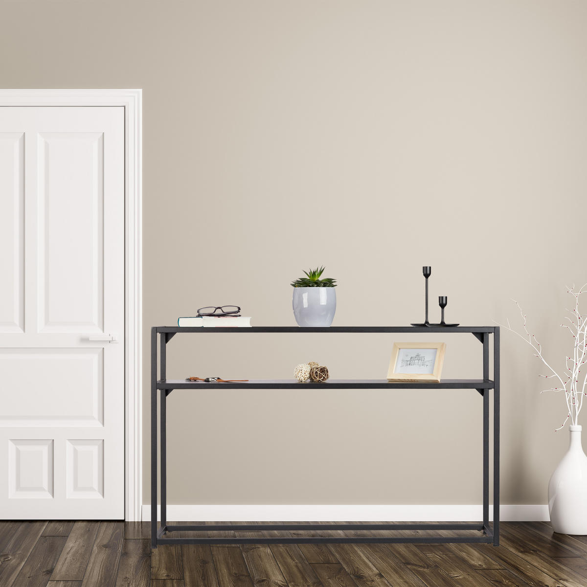 KONSOLENTISCH - Schwarz, Glas/Holzwerkstoff (30/110/70.5cm) - Relaxdays